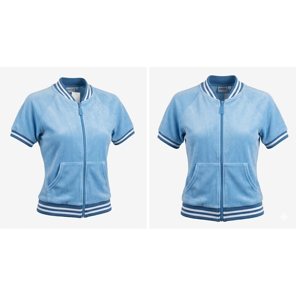 Vintage Gazoz Velour Track Jacket XL Blue Short Sleeve Zip Up Y2K Streetwear